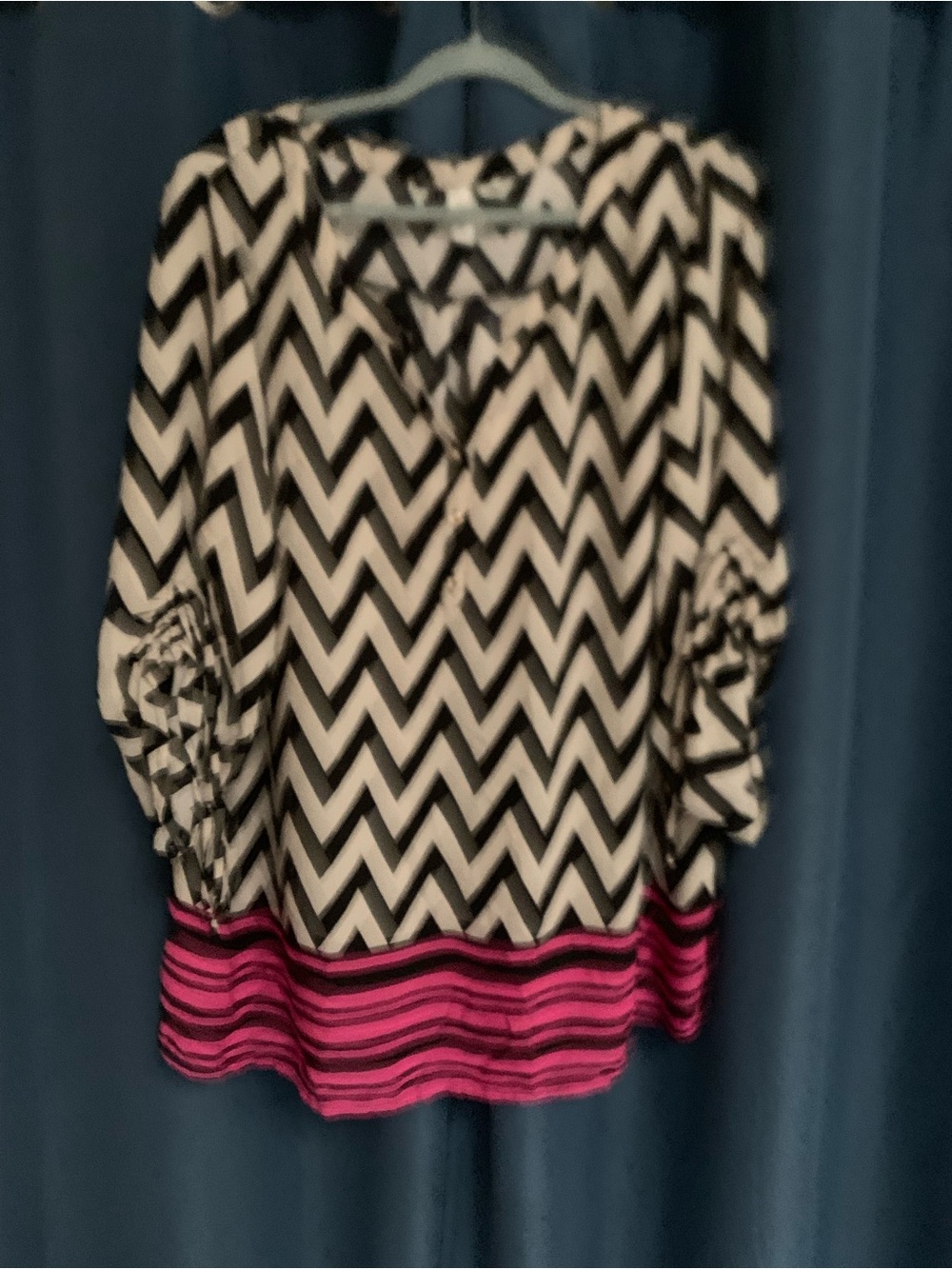 Tacera Black & White Chevron Tunic with Pink Striped Hem
